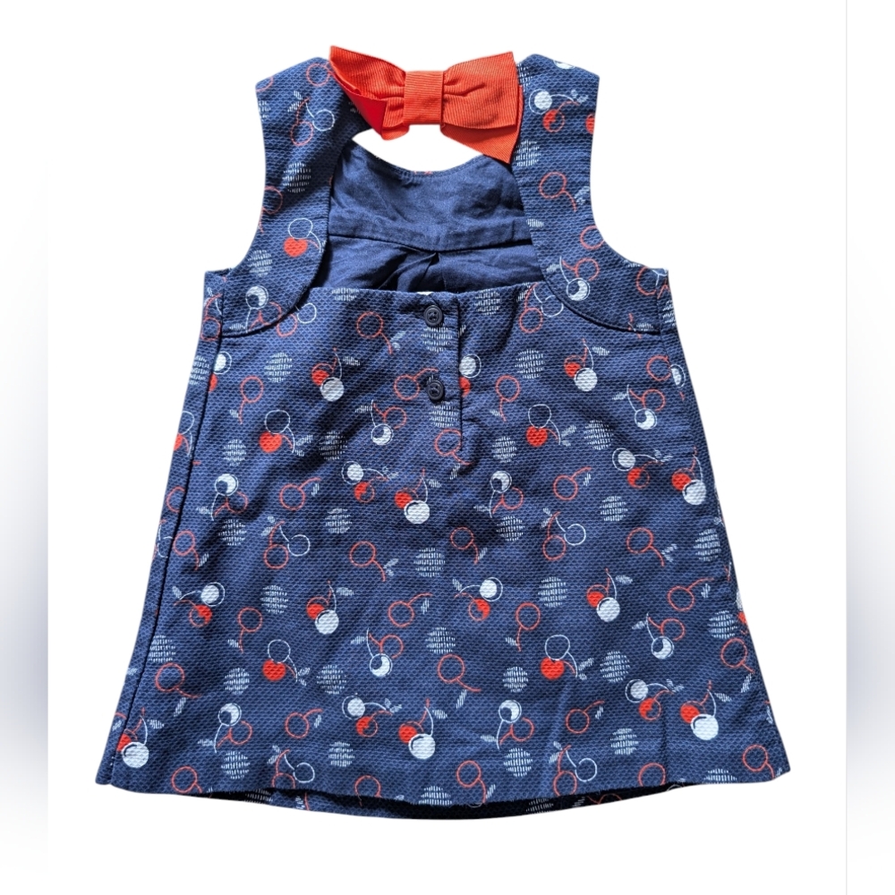 Janie and Jack Navy Dress with Red and White Cherries 4th Of July - Picture 2 of 4